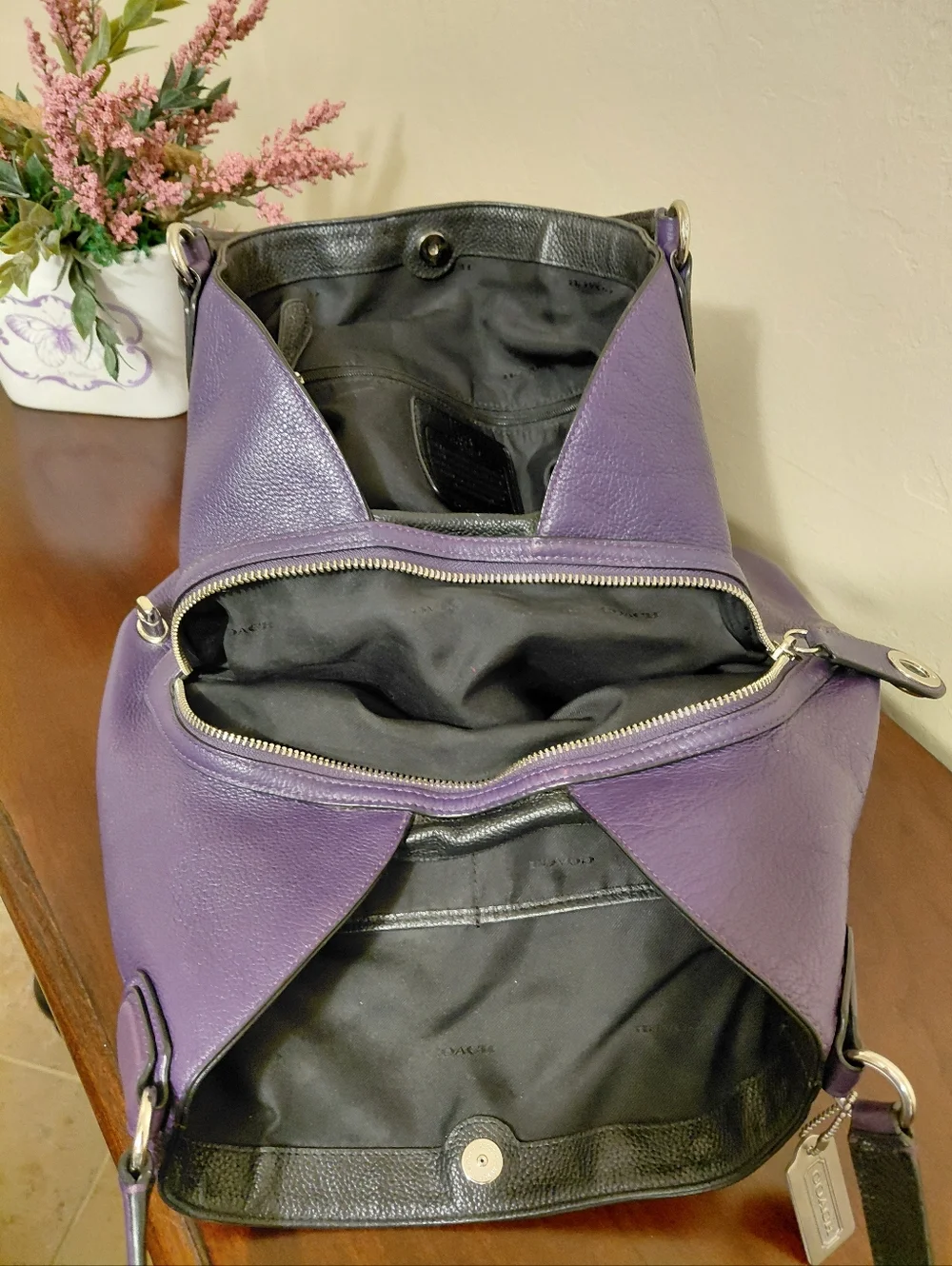 Coach Edie 31 Purple Pebbled Leather Shoulder Bag - Picture 11 of 14